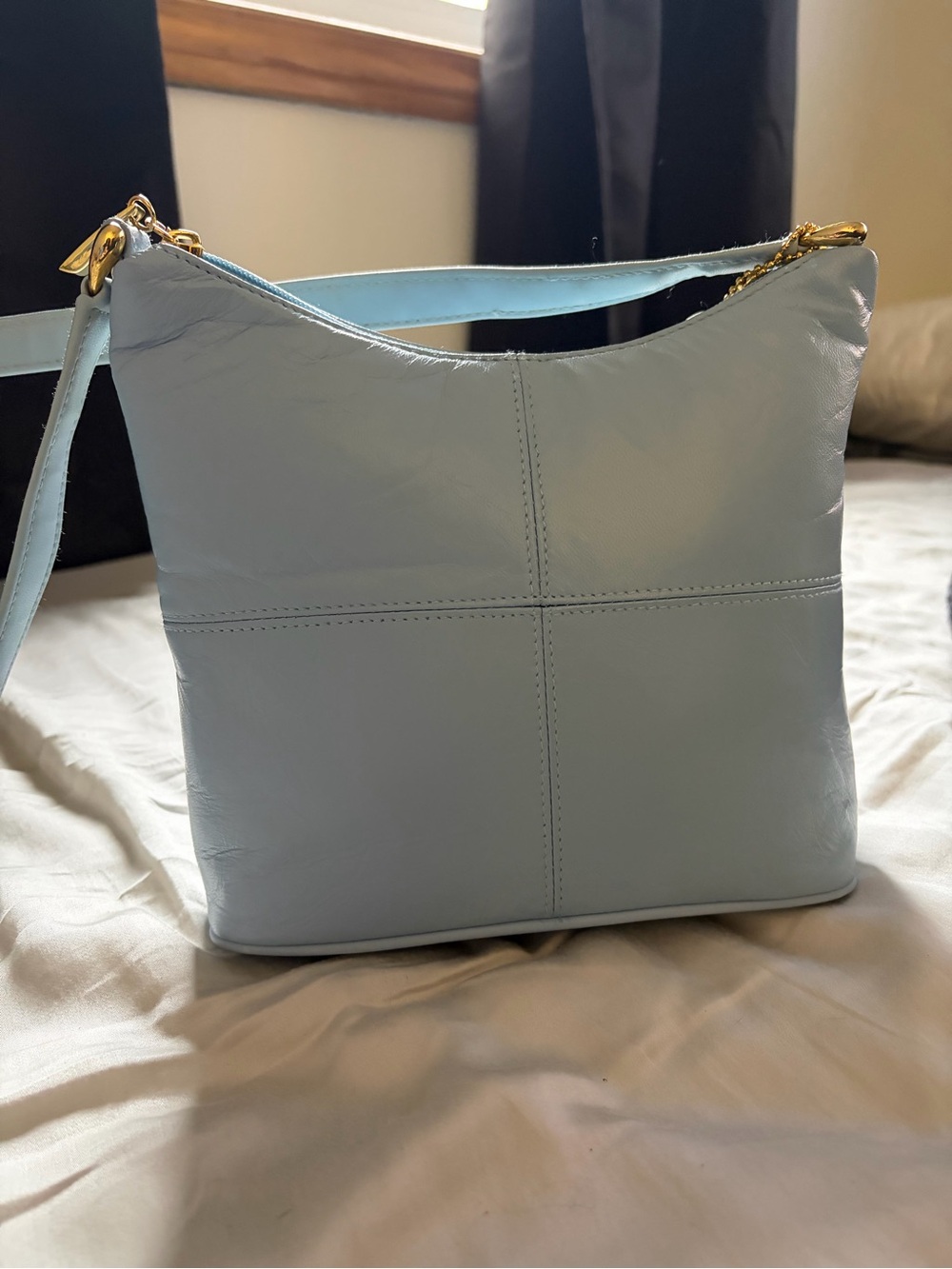 Light Blue Leather Shoulder Bag - Women's Crossbody
